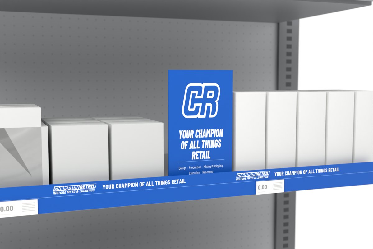 Graphic blocker with shelf strip, blank render